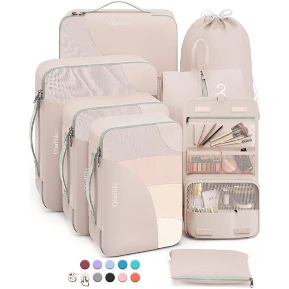Travel Packing Cubes 8-Piece Set Cream Organizer